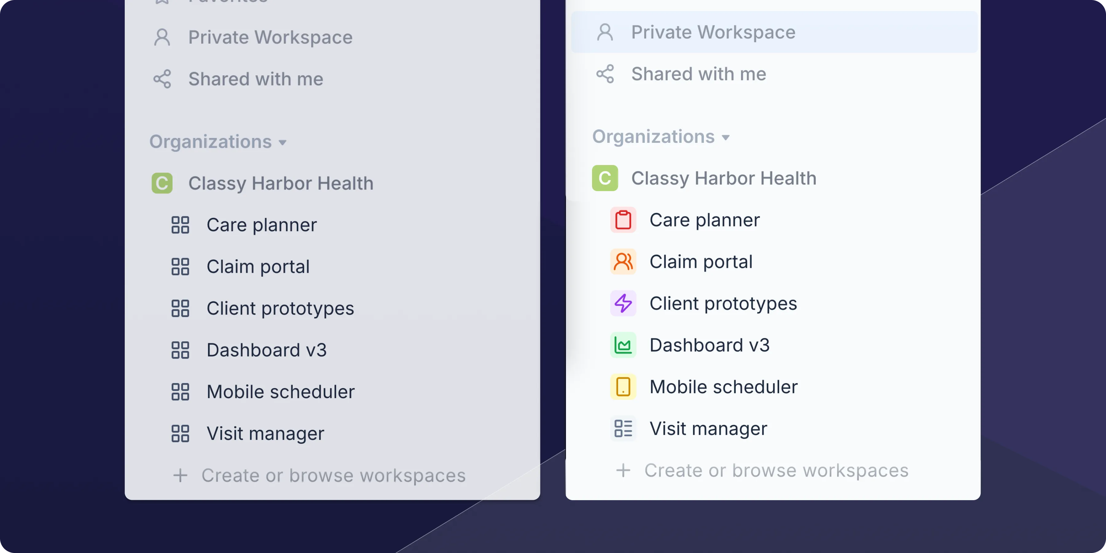 Workspace icons screenshot